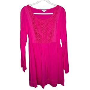 Umgee Hot Pink Long Sleeved Dress with Lace Bodice Size Small